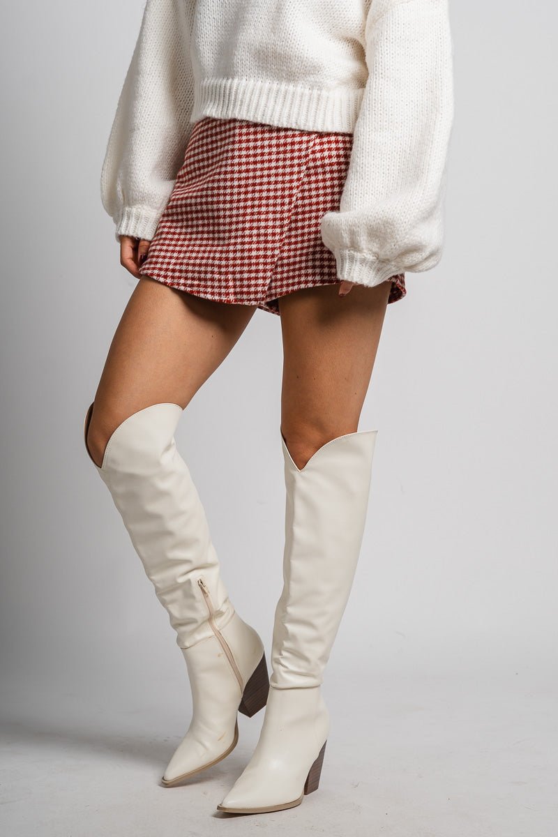 Houndstooth skirt brick/white | Lush Fashion Lounge: boutique fashion skirts, affordable boutique skirts, cute affordable skirts