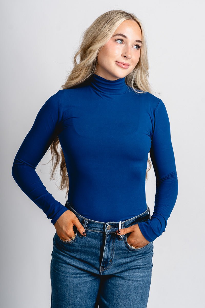 Mock neck long sleeve bodysuit blue - Cute Bodysuit - Trendy Bodysuits at Lush Fashion Lounge Boutique in Oklahoma City
