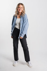 Oversized shacket denim – Unique Blazers | Cute Blazers For Women at Lush Fashion Lounge Boutique in Oklahoma City