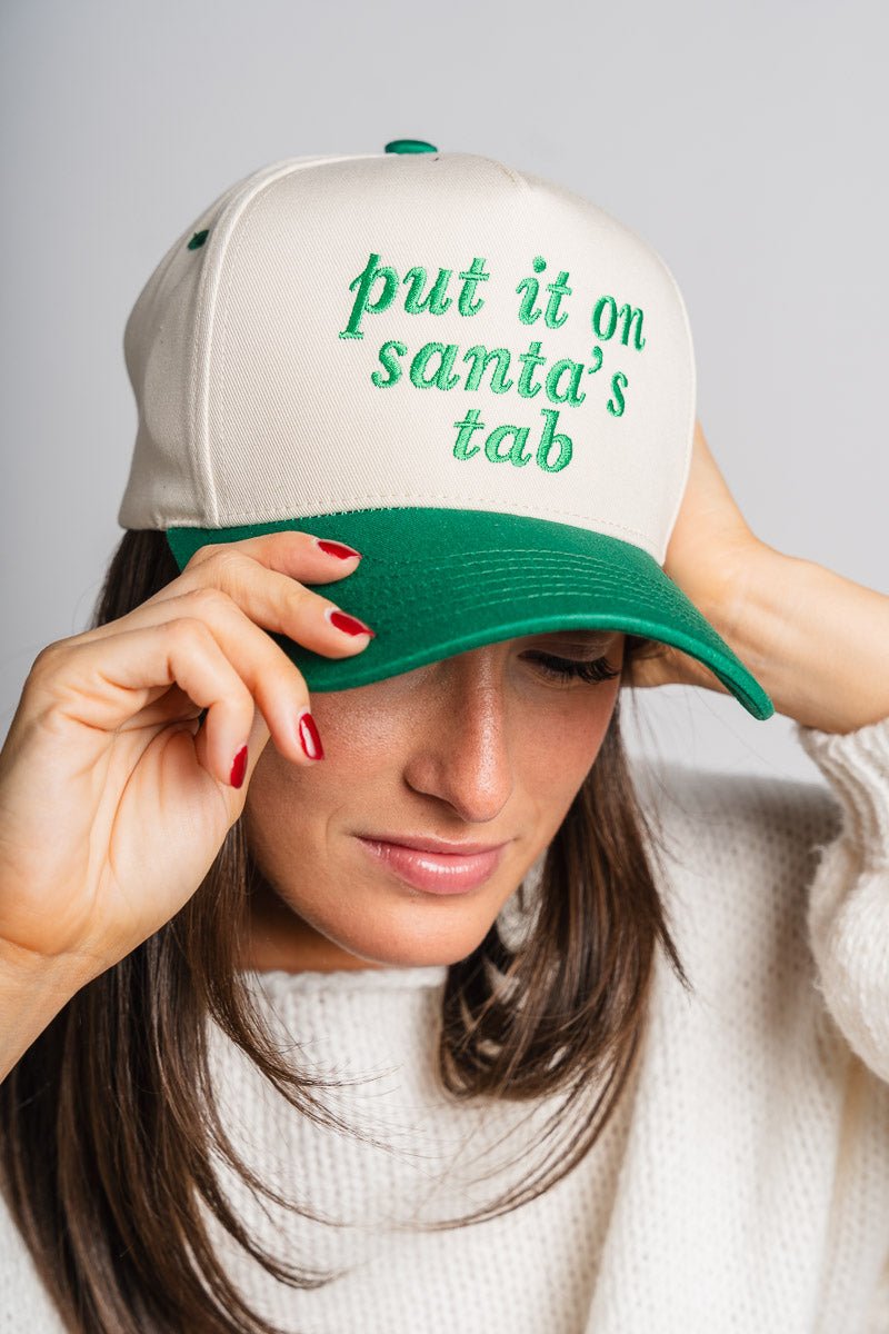 Put it on Santa's tab two tone hat green - Trendy Hats at Lush Fashion Lounge Boutique in Oklahoma City