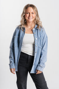 Oversized shacket denim – Trendy Jackets | Cute Fashion Blazers at Lush Fashion Lounge Boutique in Oklahoma City