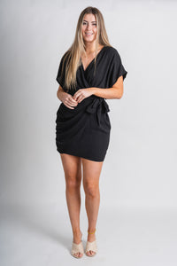 Dolman sleeve vneck dress black - Adorable dress - Stylish Vacation T-Shirts at Lush Fashion Lounge Boutique in Oklahoma City