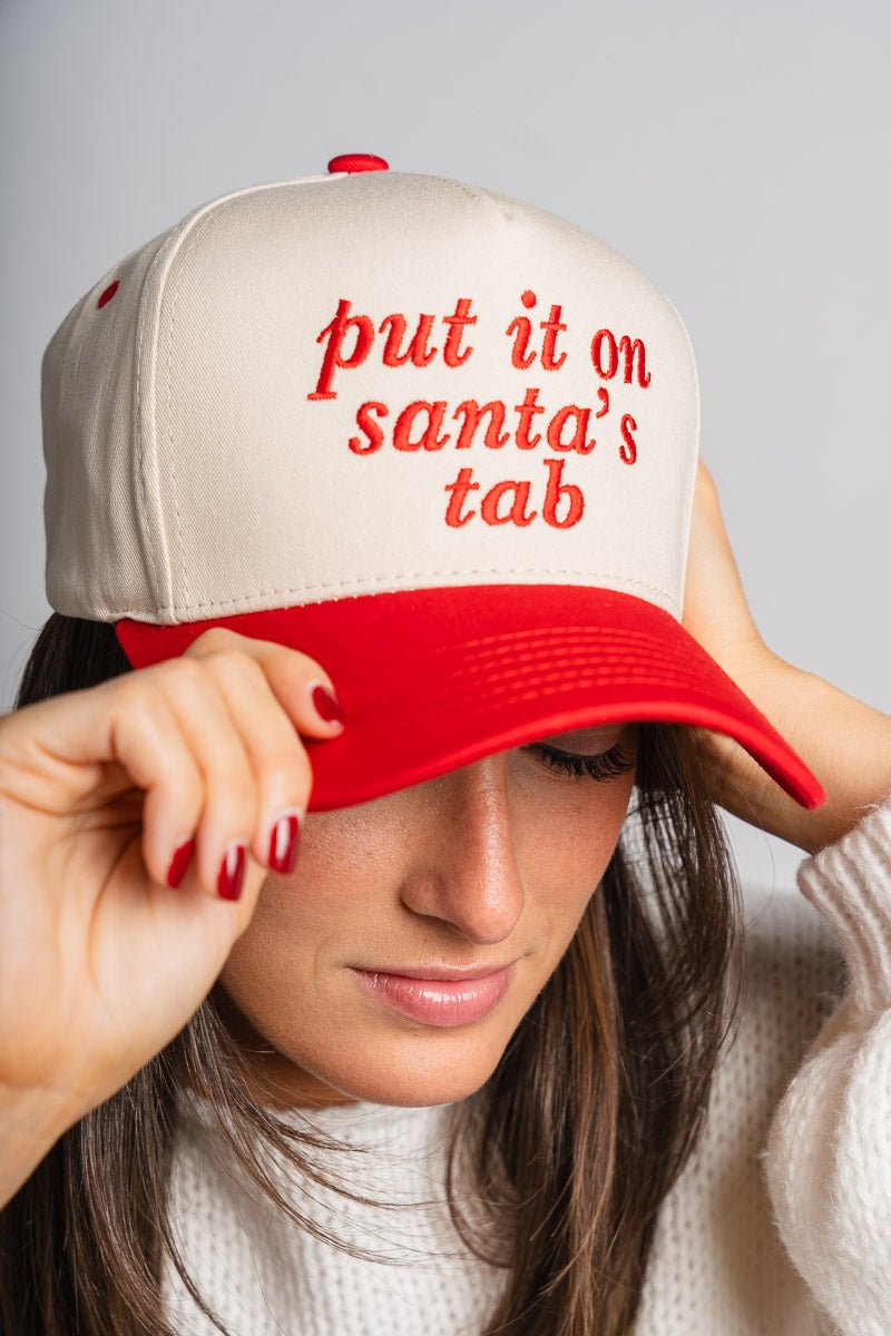 Put it on Santa's tab two tone hat red - Trendy Hats at Lush Fashion Lounge Boutique in Oklahoma City