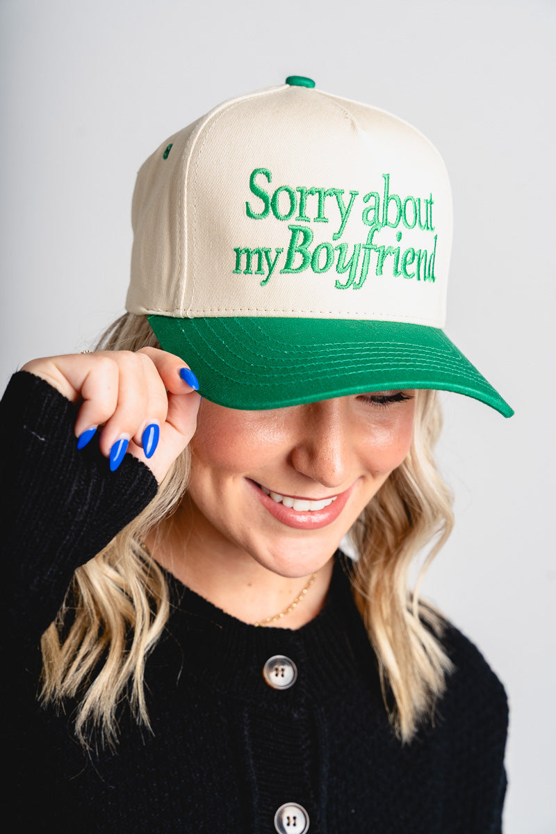 Sorry about my boyfriend hat green - Trendy Hats at Lush Fashion Lounge Boutique in Oklahoma City