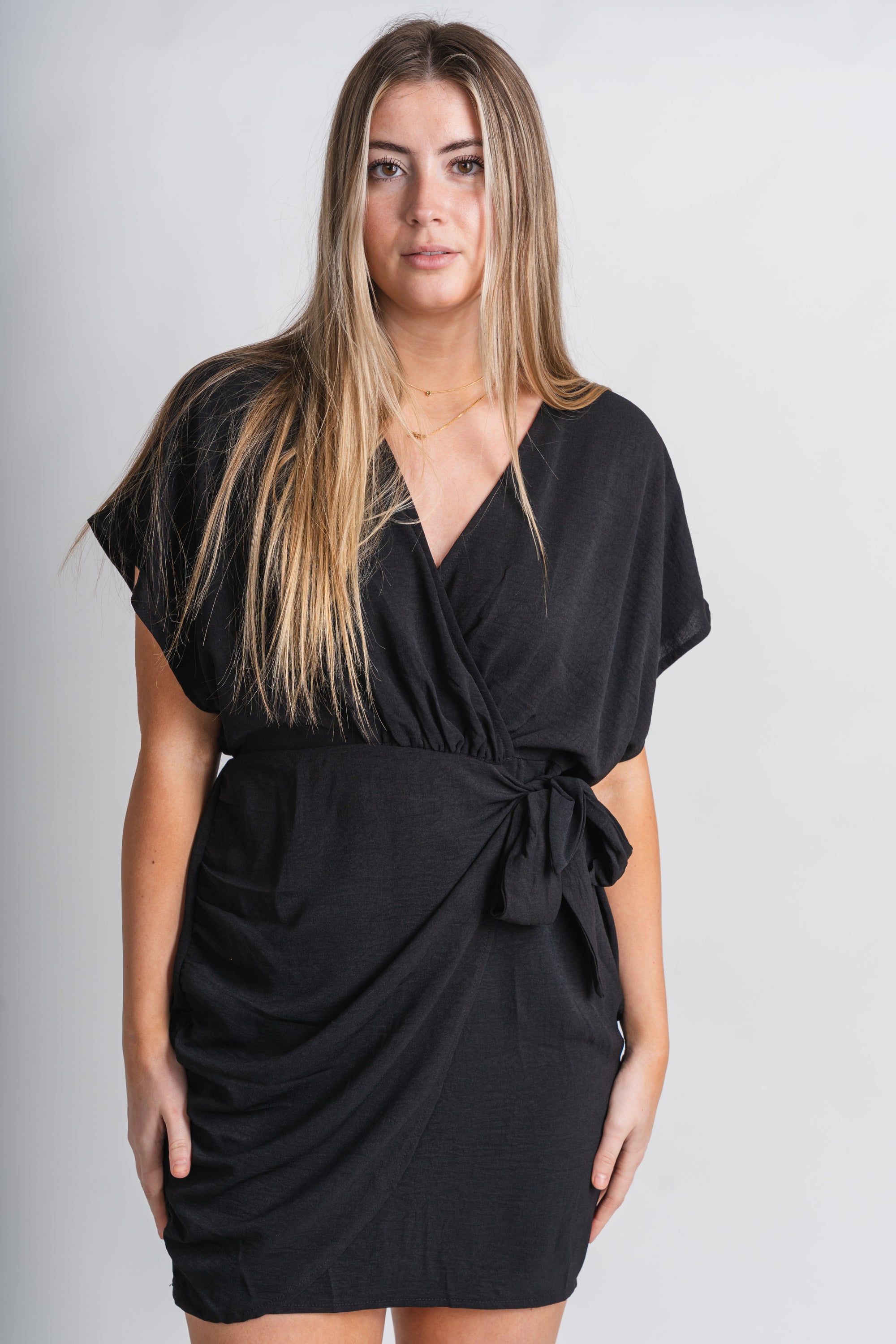 Dolman sleeve vneck dress black - Trendy dress - Cute Vacation Collection at Lush Fashion Lounge Boutique in Oklahoma City