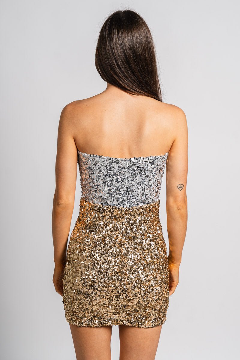 Strapless sequin mini dress silver/gold