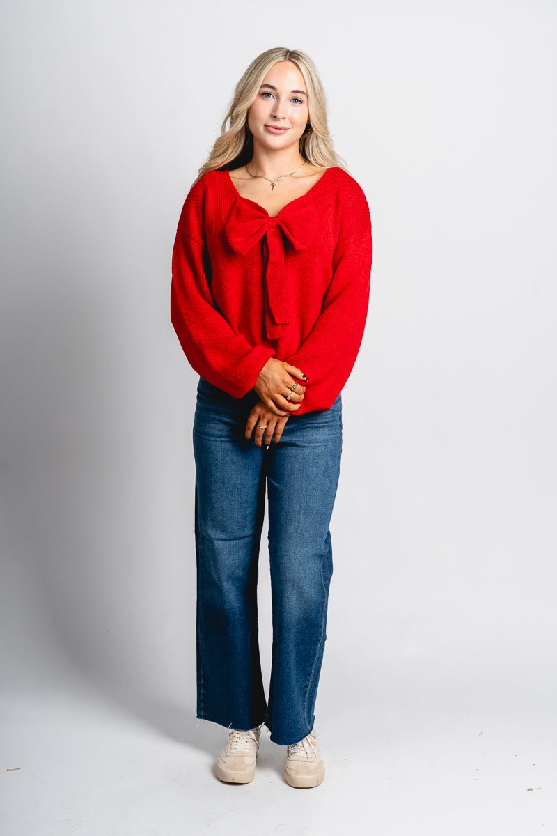 Bow detail sweater fiery red – Unique Sweaters | Lounging Sweaters and Womens Fashion Sweaters at Lush Fashion Lounge Boutique in Oklahoma City