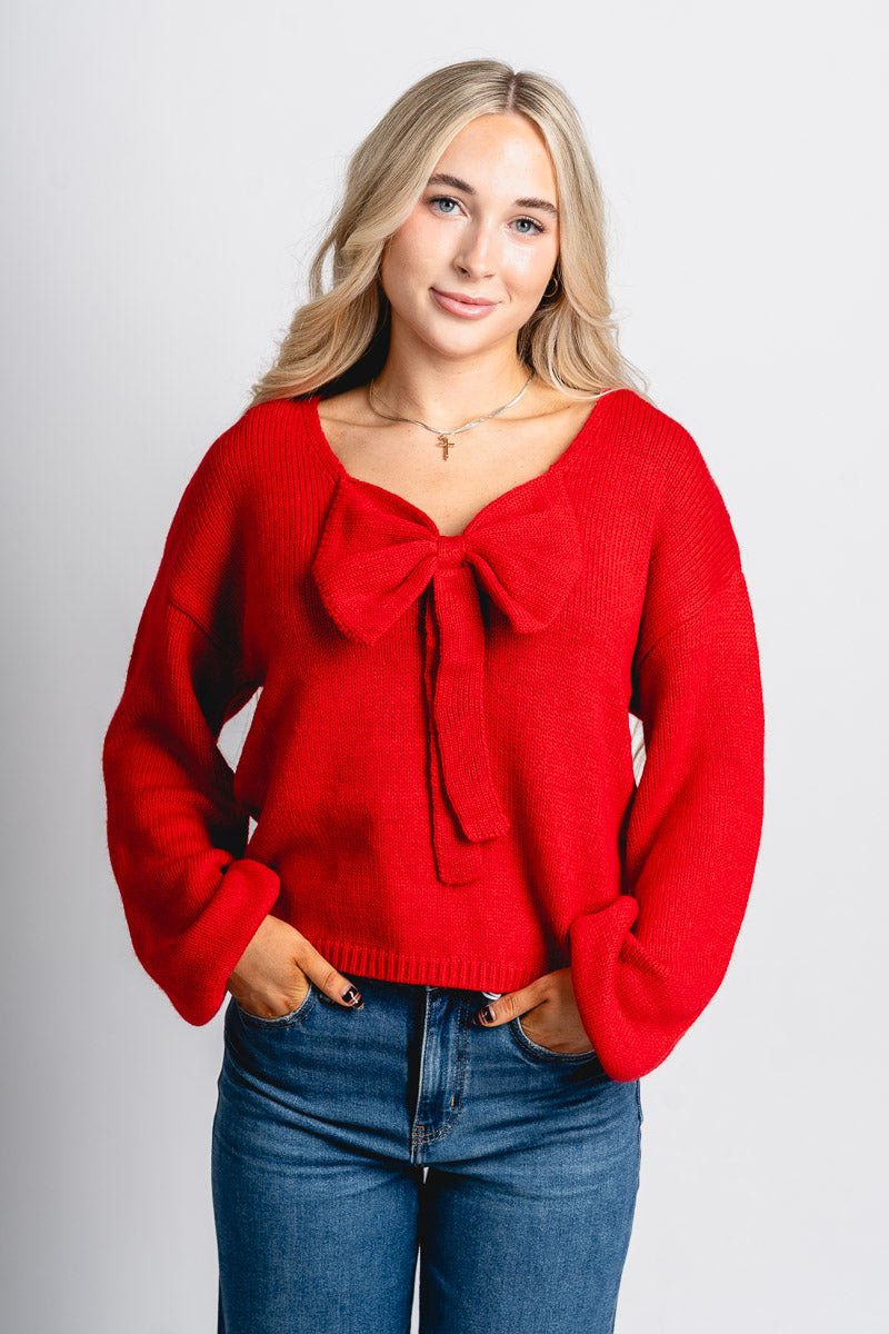 Bow detail sweater fiery red – Boutique Sweaters | Fashionable Sweaters at Lush Fashion Lounge Boutique in Oklahoma City