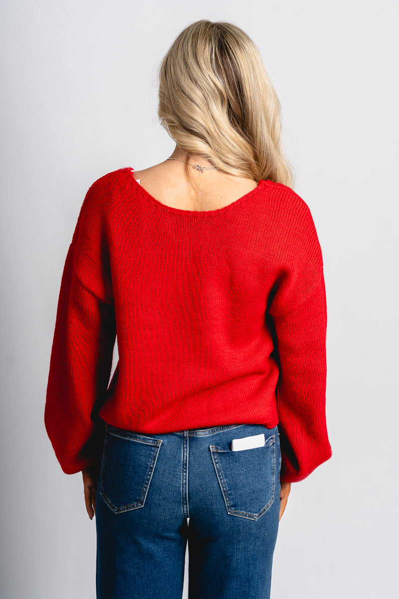 Bow detail sweater fiery red