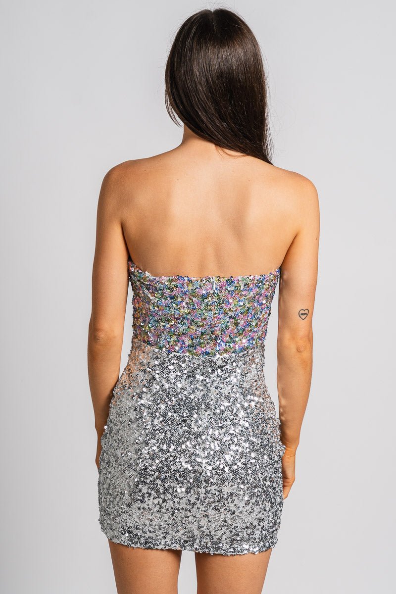 Strapless sequin mini dress pastel/silver