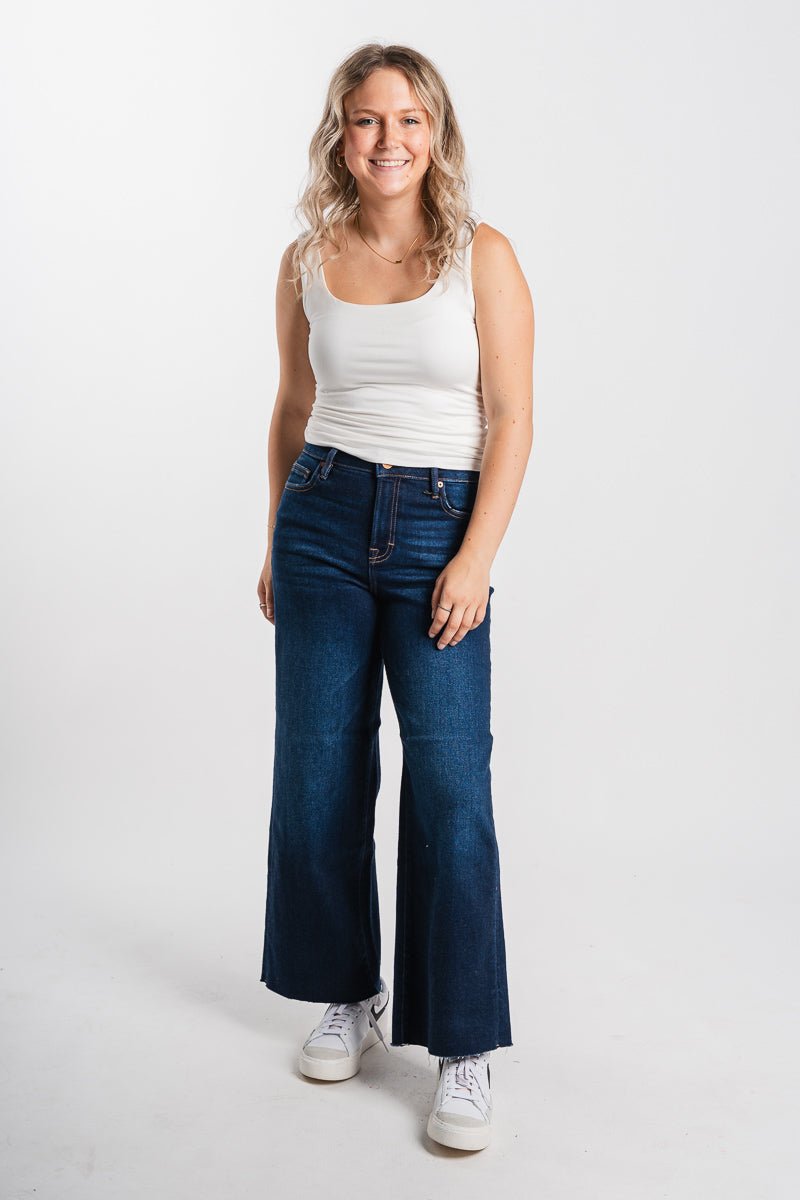 Hidden high rise wide leg jeans dark | Lush Fashion Lounge: boutique women's jeans, fashion jeans for women, affordable fashion jeans, cute boutique jeans