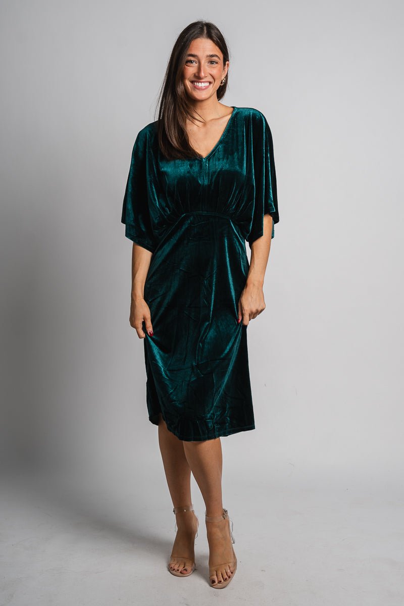 Velvet midi dress green - Trendy dress - Fashion Dresses at Lush Fashion Lounge Boutique in Oklahoma City