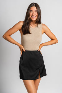 Satin mini skirt black - Affordable New Year's Eve Party Outfits at Lush Fashion Lounge Boutique in Oklahoma City