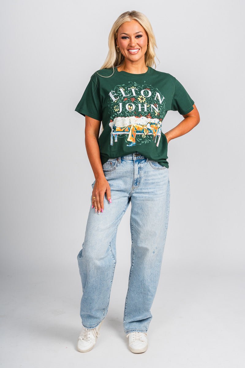 DayDreamer Elton John floral tee vintage green - Vintage Band T-Shirts and Sweatshirts at Lush Fashion Lounge Boutique in Oklahoma City