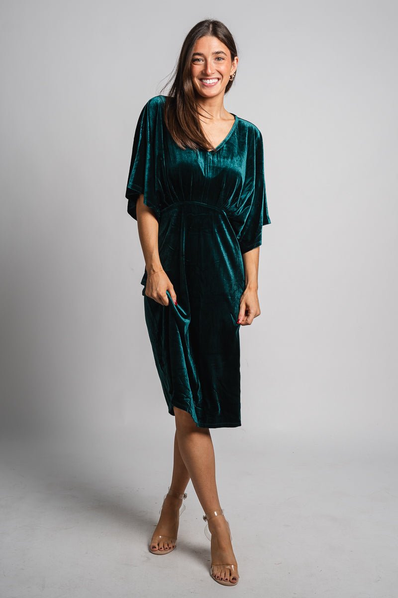 Velvet midi dress green Stylish dress - Womens Fashion Dresses at Lush Fashion Lounge Boutique in Oklahoma City