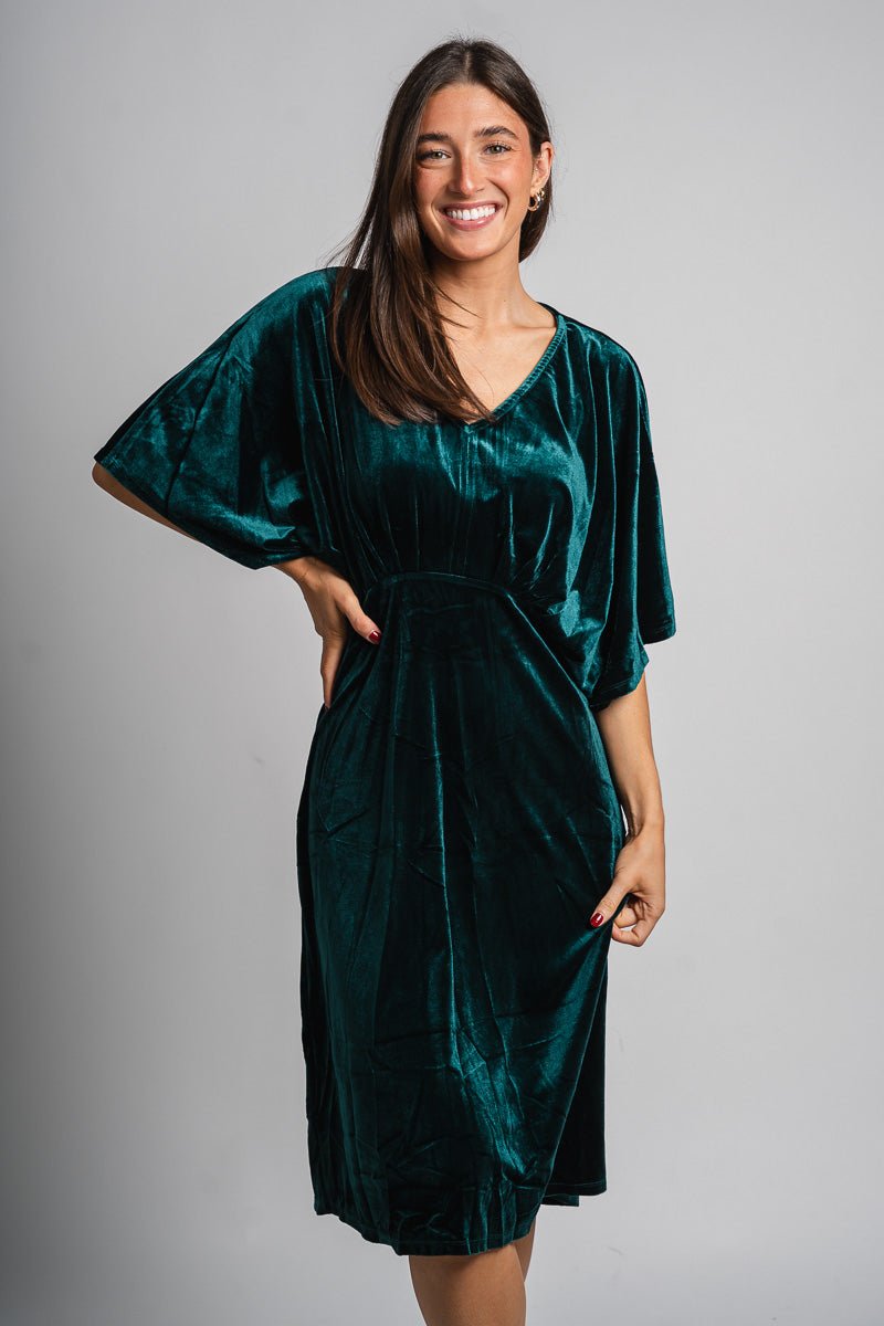 Velvet midi dress green - Cute dress - Trendy Dresses at Lush Fashion Lounge Boutique in Oklahoma City