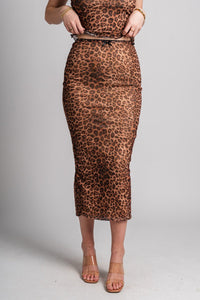 Leopard midi skirt brown | Lush Fashion Lounge: boutique fashion skirts, affordable boutique skirts, cute affordable skirts