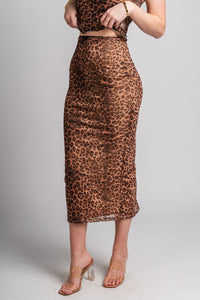 Leopard midi skirt brown | Lush Fashion Lounge: boutique fashion skirts, affordable boutique skirts, cute affordable skirts