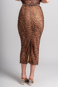 Leopard midi skirt brown | Lush Fashion Lounge: boutique fashion skirts, affordable boutique skirts, cute affordable skirts