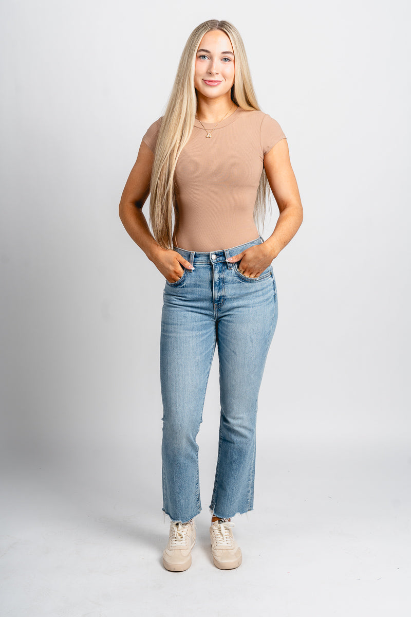 Short sleeve ribbed bodysuit tan