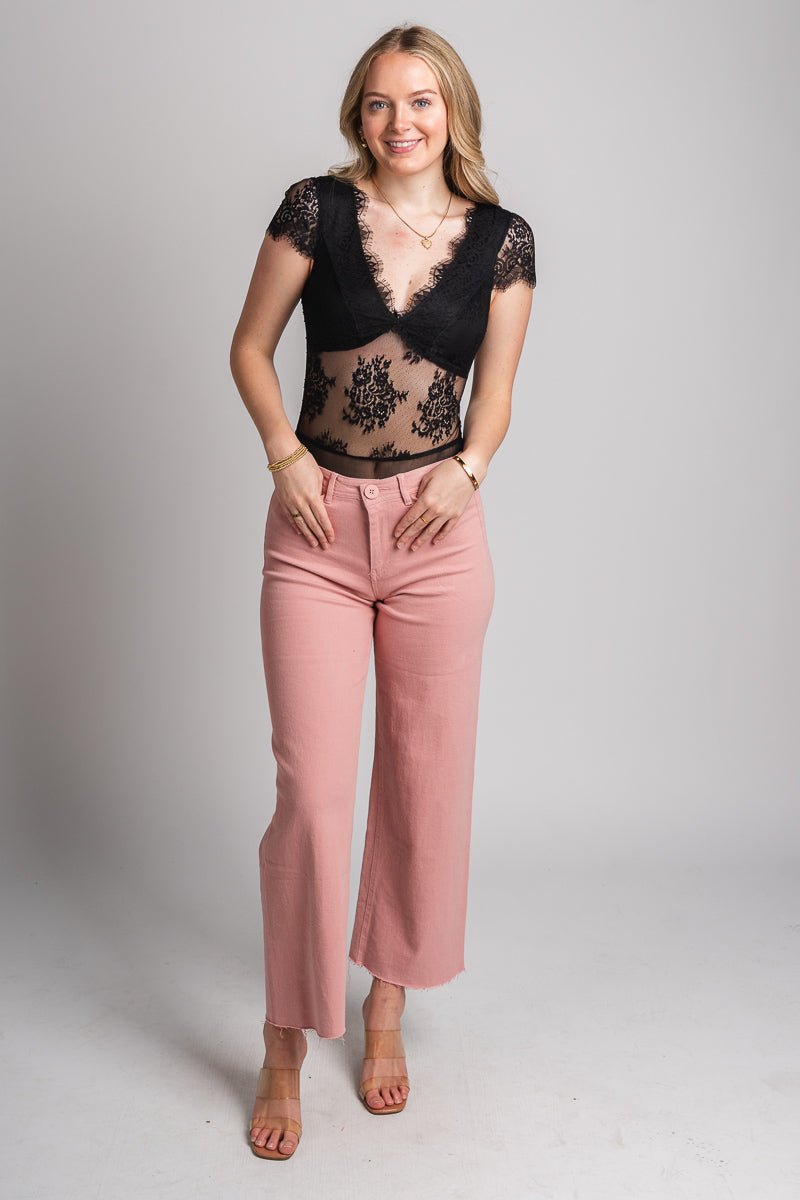 Crop wide leg jeans pink | Lush Fashion Lounge: boutique women's jeans, fashion jeans for women, affordable fashion jeans, cute boutique jeans