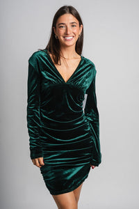 V-neck velvet dress dark green - Cute dress - Trendy Dresses at Lush Fashion Lounge Boutique in Oklahoma City