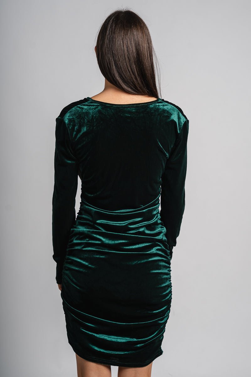 V-neck velvet dress dark green