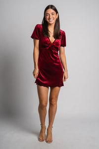 Velvet puff sleeve dress crimson Stylish dress - Womens Fashion Dresses at Lush Fashion Lounge Boutique in Oklahoma City