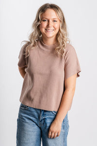 Mock neck short sleeve sweater mauve – Stylish Sweaters | Boutique Sweaters at Lush Fashion Lounge Boutique in Oklahoma City