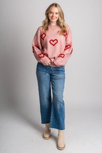 Heart stitch sweater blush - Trendy Valentine's T-Shirts at Lush Fashion Lounge Boutique in Oklahoma City