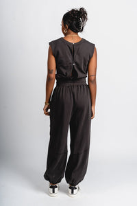 Sleeveless drawstring jumpsuit ash - Affordable Jumpsuit - Boutique Rompers & Pantsuits at Lush Fashion Lounge Boutique in Oklahoma City