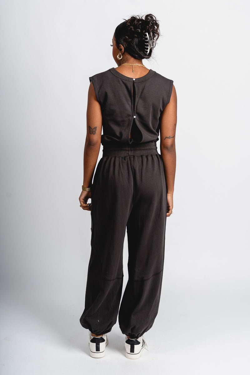 Sleeveless drawstring jumpsuit ash - Affordable Jumpsuit - Boutique Rompers & Pantsuits at Lush Fashion Lounge Boutique in Oklahoma City