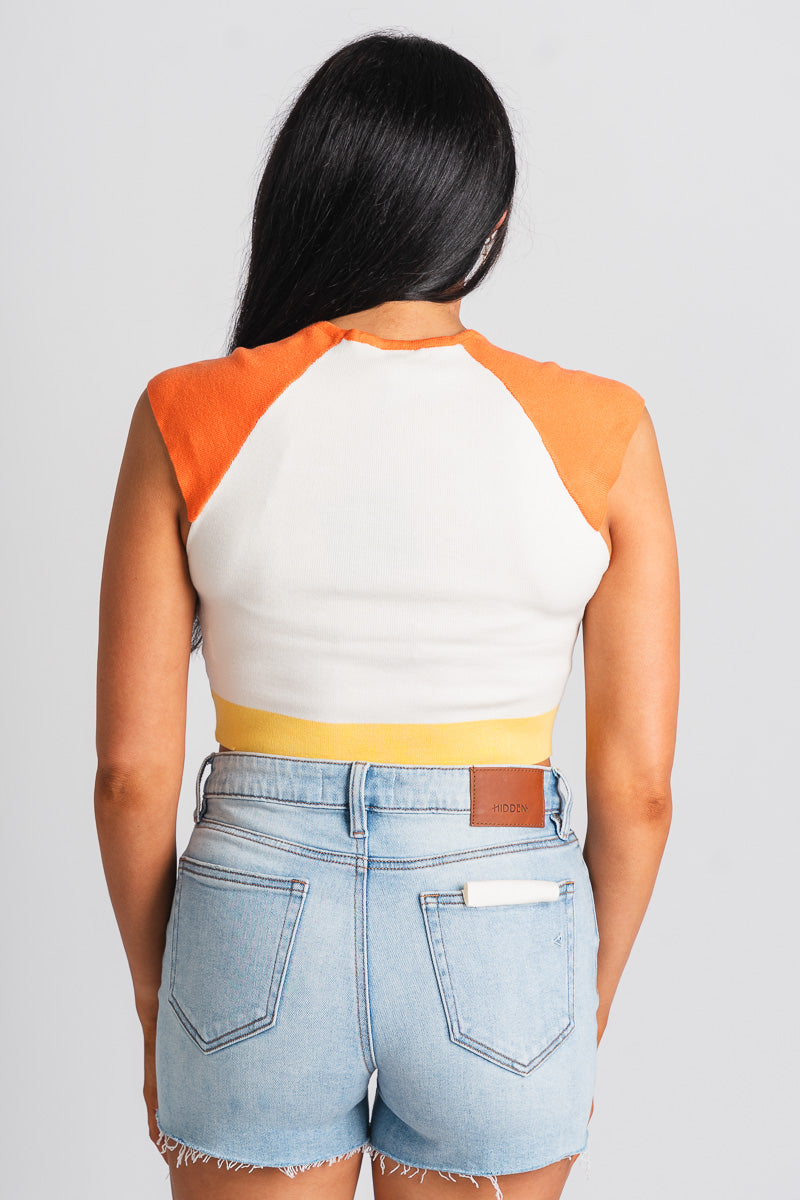 Square neck color block top orange