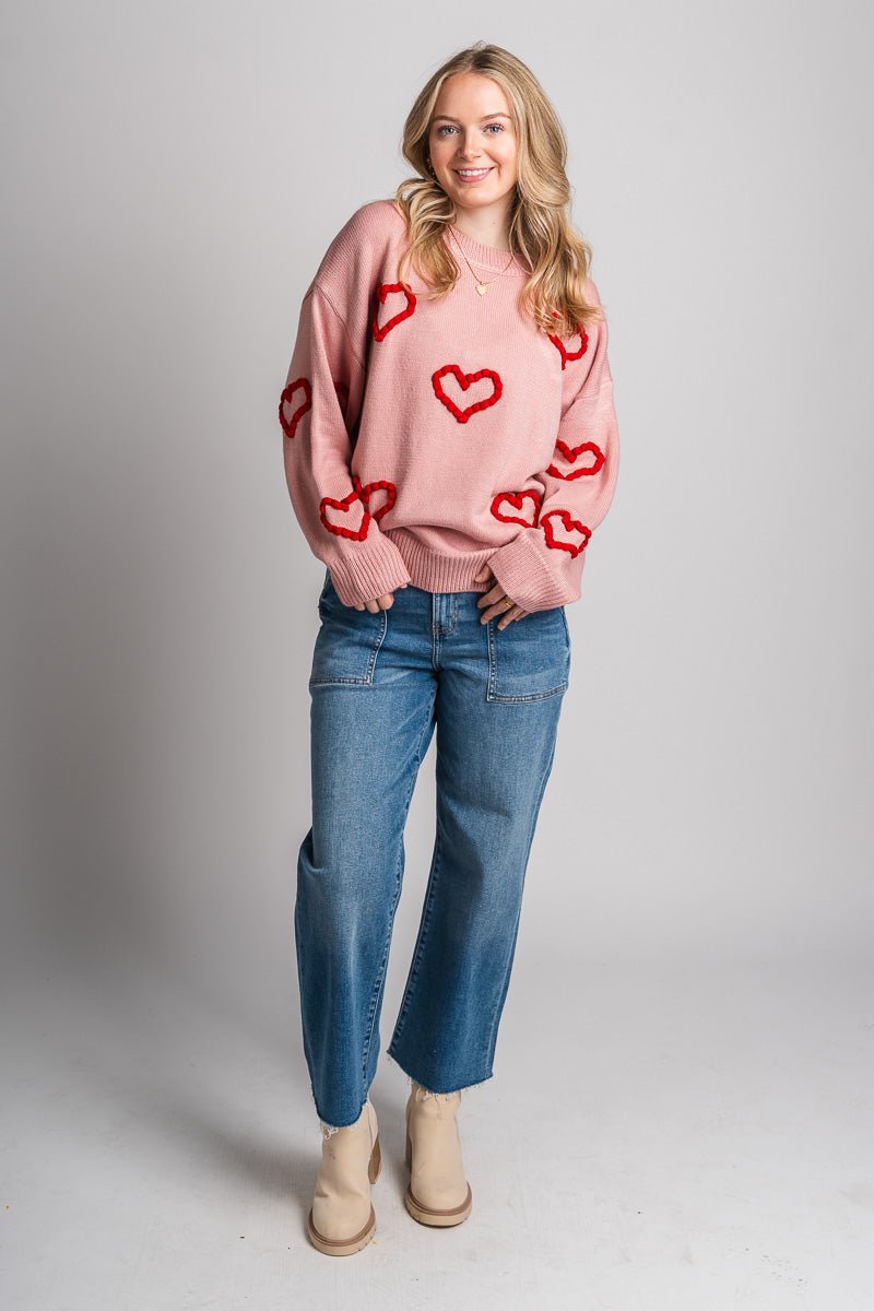 Heart stitch sweater blush - Cute Valentine's Day Outfits at Lush Fashion Lounge Boutique in Oklahoma City