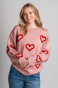 Heart stitch sweater blush - Unique Valentine's Day T-Shirt Designs at Lush Fashion Lounge Boutique in Oklahoma City