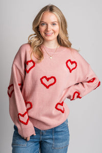 Heart stitch sweater blush - Trendy T-Shirts for Valentine's Day at Lush Fashion Lounge Boutique in Oklahoma City