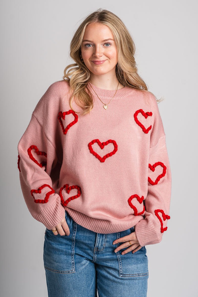 Heart stitch sweater blush