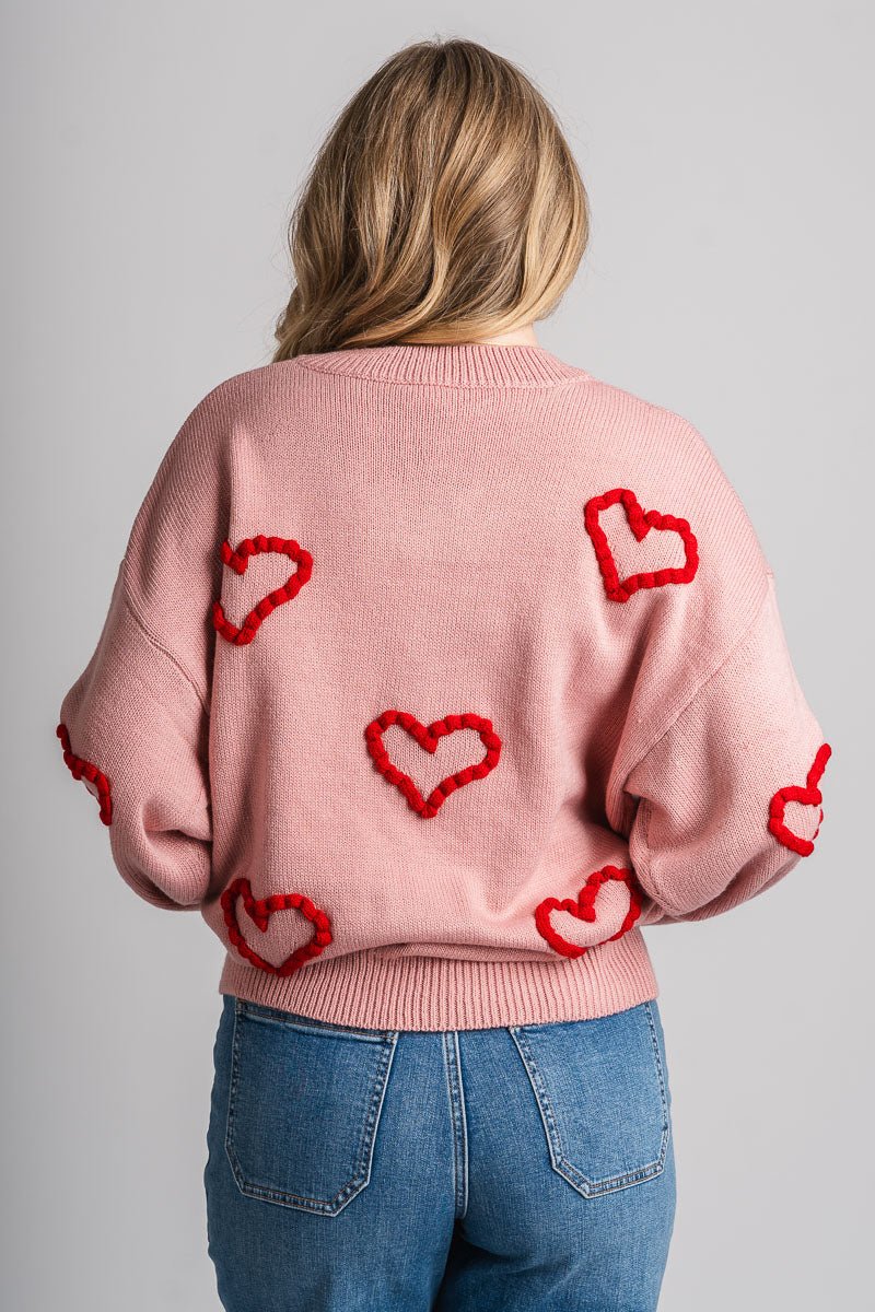 Heart stitch sweater blush