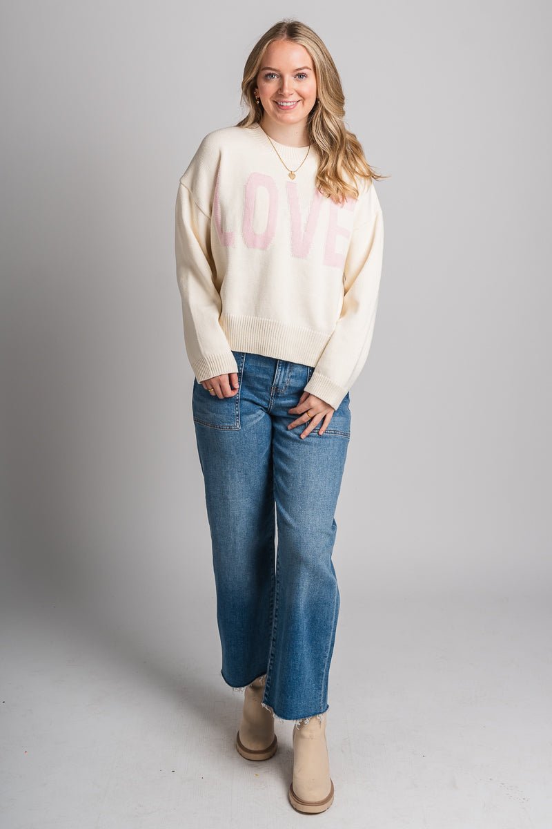 Chunky love sweater off white - Trendy Valentine's T-Shirts at Lush Fashion Lounge Boutique in Oklahoma City