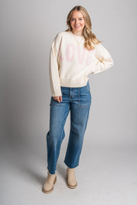 Chunky love sweater off white - Cute Valentine's Day Outfits at Lush Fashion Lounge Boutique in Oklahoma City