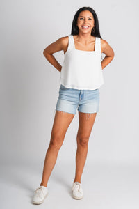 Crop tank top ivory Stylish Tank Top - Womens Fashion Tank Tops at Lush Fashion Lounge Boutique in Oklahoma City