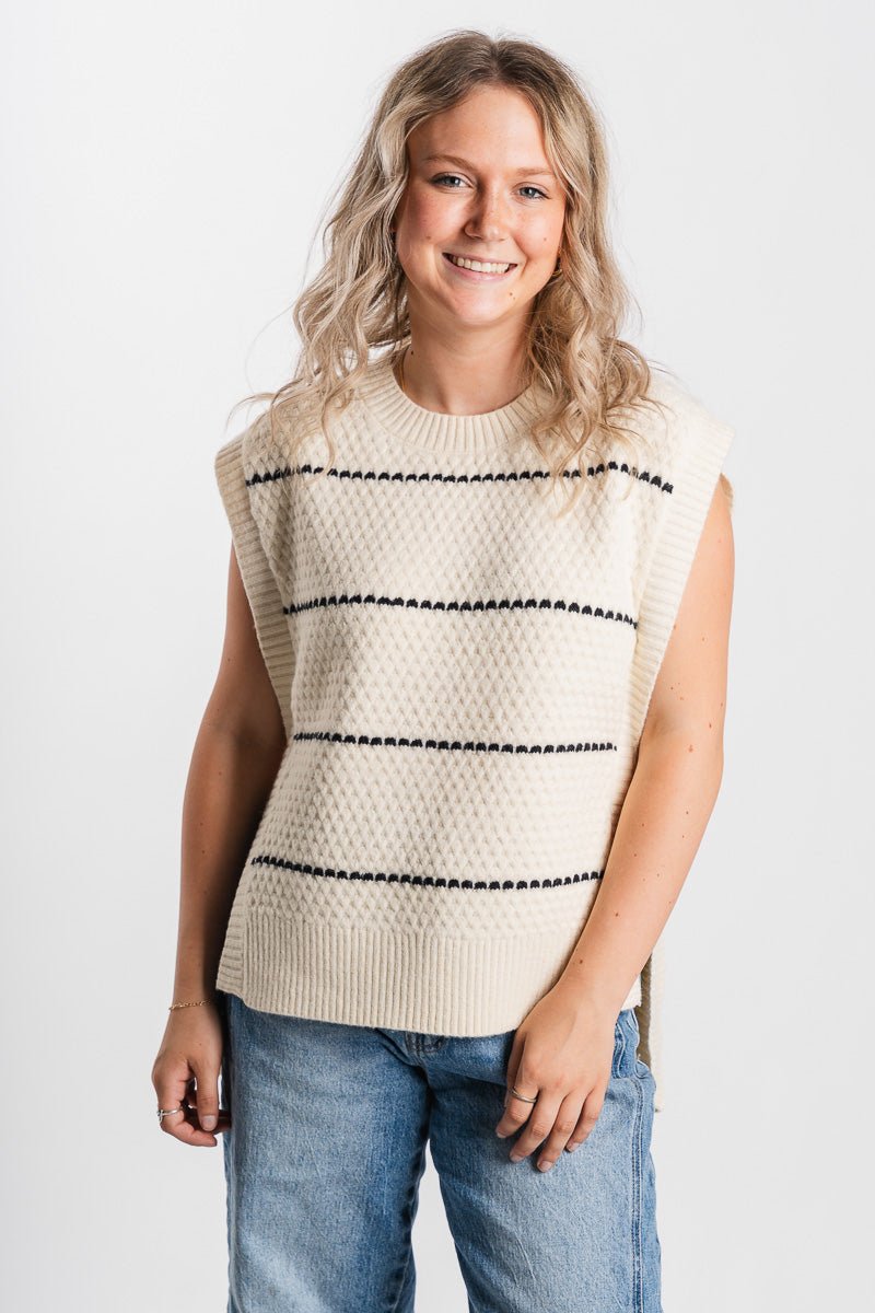 Cable knit sweater vest cream – Boutique Sweaters | Fashionable Sweaters at Lush Fashion Lounge Boutique in Oklahoma City