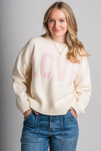 Chunky love sweater off white - Trendy T-Shirts for Valentine's Day at Lush Fashion Lounge Boutique in Oklahoma City