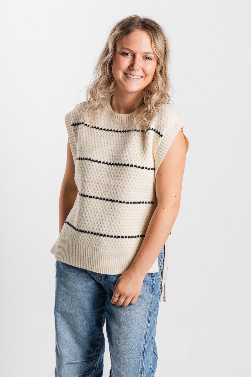 Cable knit sweater vest cream – Stylish Sweaters | Boutique Sweaters at Lush Fashion Lounge Boutique in Oklahoma City