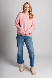 Oversized fuzzy sweater pink - Trendy Valentine's T-Shirts at Lush Fashion Lounge Boutique in Oklahoma City