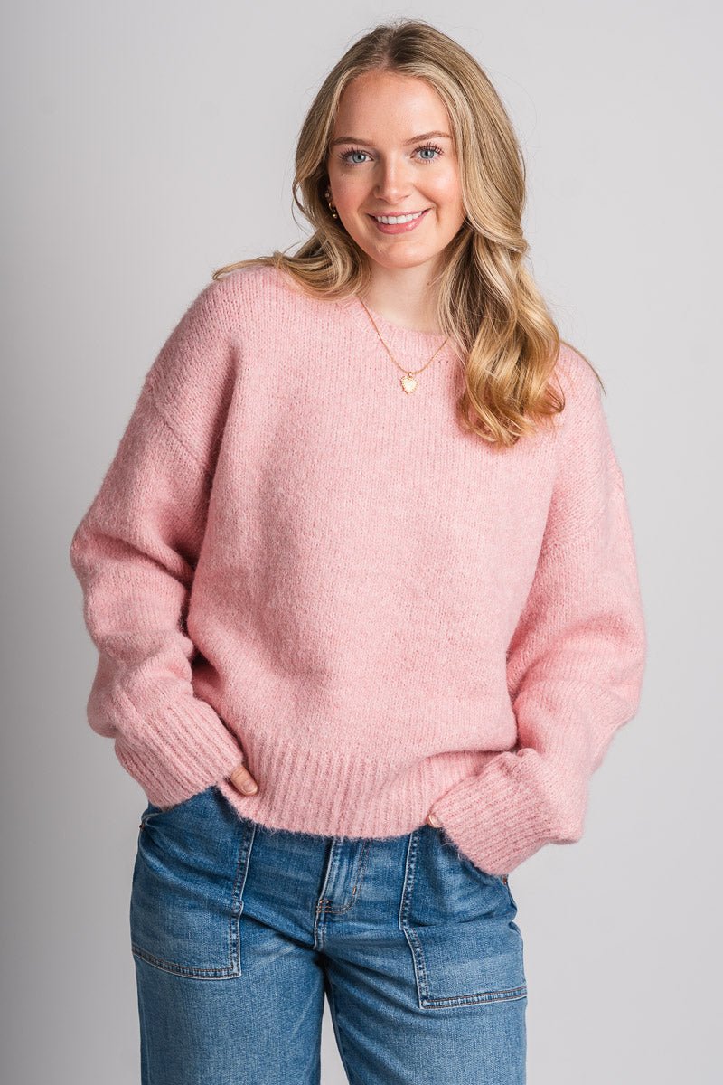 Oversized fuzzy sweater pink - Trendy T-Shirts for Valentine's Day at Lush Fashion Lounge Boutique in Oklahoma City