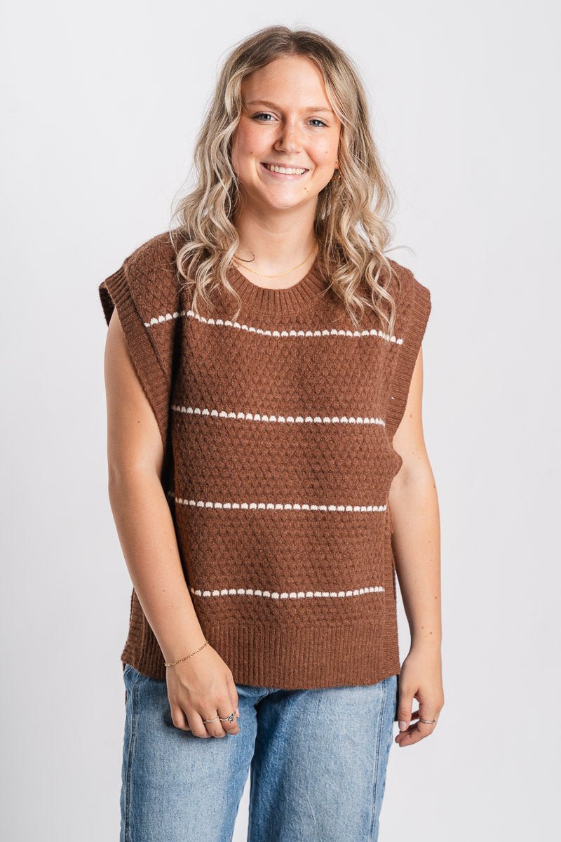 Cable knit sweater vest espresso – Boutique Sweaters | Fashionable Sweaters at Lush Fashion Lounge Boutique in Oklahoma City