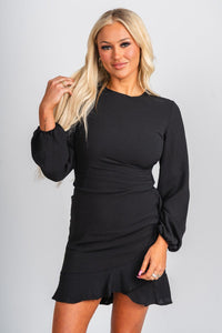 Asymmetrical long sleeve dress black - Affordable dress - Boutique Dresses at Lush Fashion Lounge Boutique in Oklahoma City