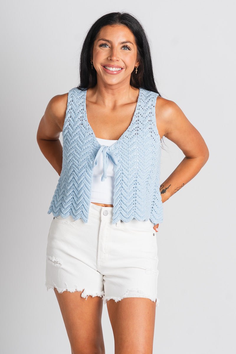 Cochet tie tank top light blue - Cute Tank Top - Trendy Tank Tops at Lush Fashion Lounge Boutique in Oklahoma City