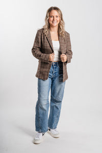 Plaid tweed blazer taupe/brown – Unique Blazers | Cute Blazers For Women at Lush Fashion Lounge Boutique in Oklahoma City